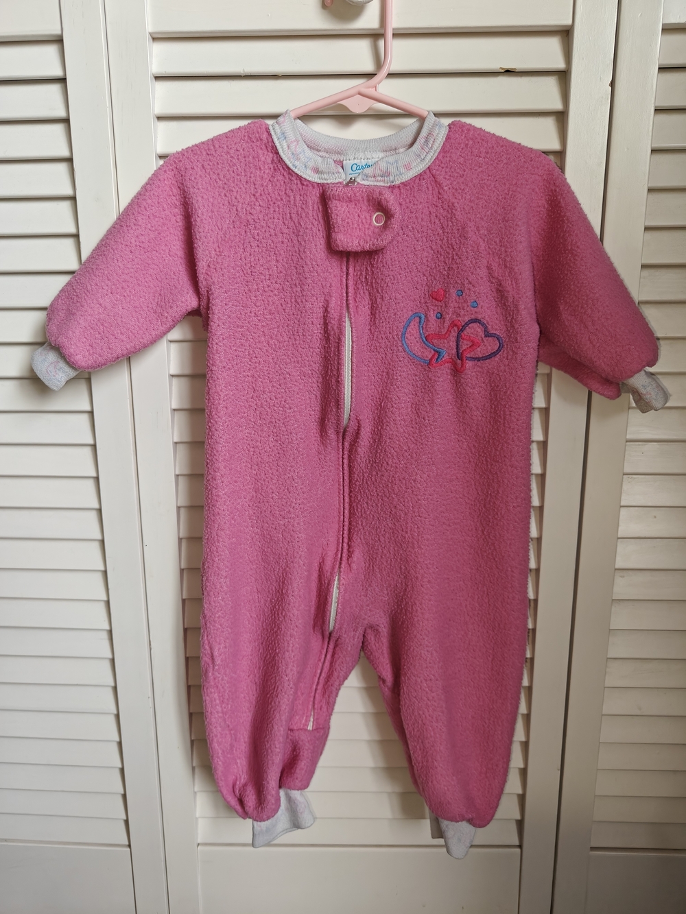 Vintage Carter's Pink Fleece Footless One-Piece with Hearts Size 12-24M
